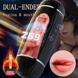 Automatic Dual Channel Vibrating Masturbation Cup for Man Blowjob Pussy Vagina Heating Masturbators Sex Toys Vibrator Machine