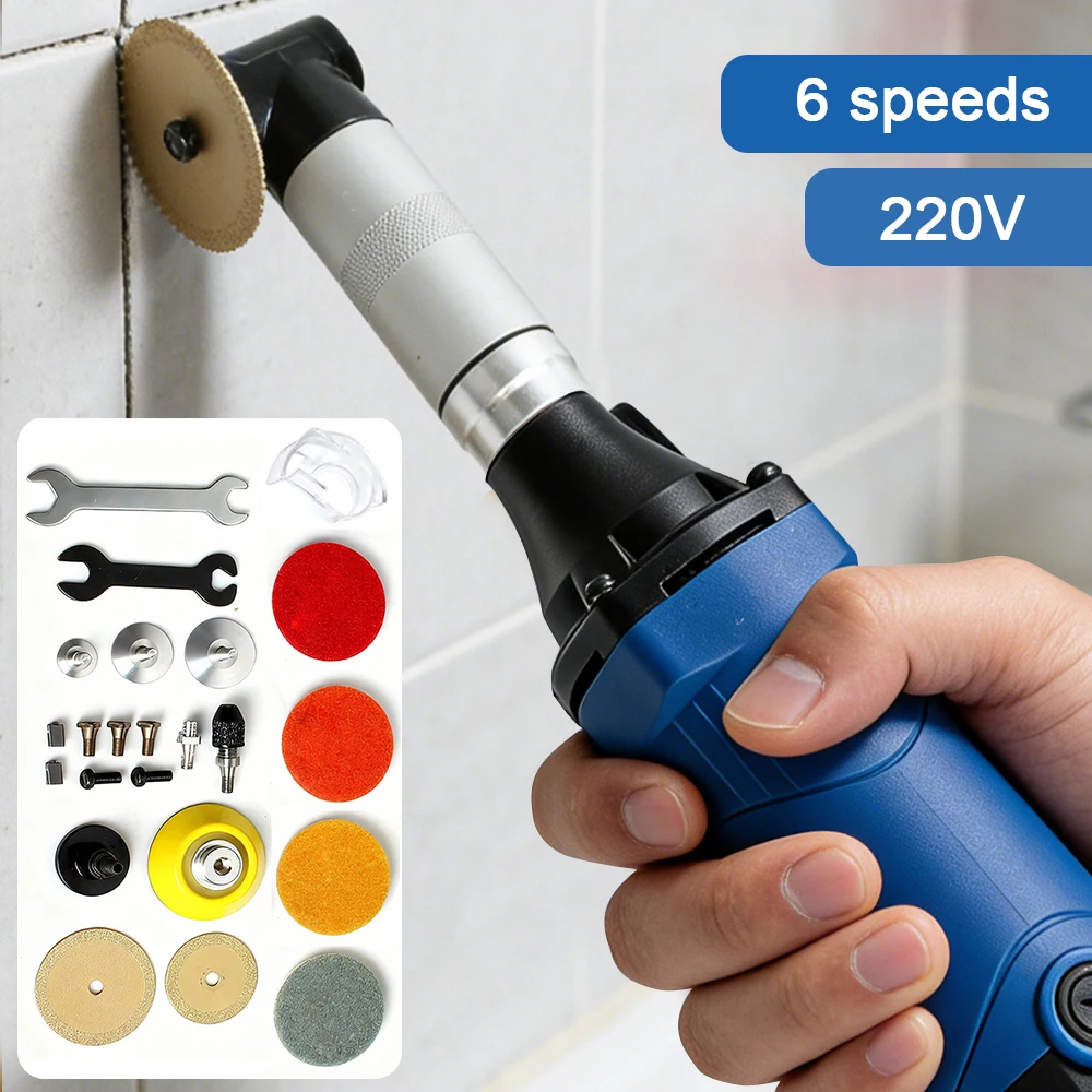 

90 ° Электрическая прямая шлифовальная машина для керамической плитки, 15000 об/мин, 6 скоростей, многофункциональная, для микро-резки, очистки и полировки