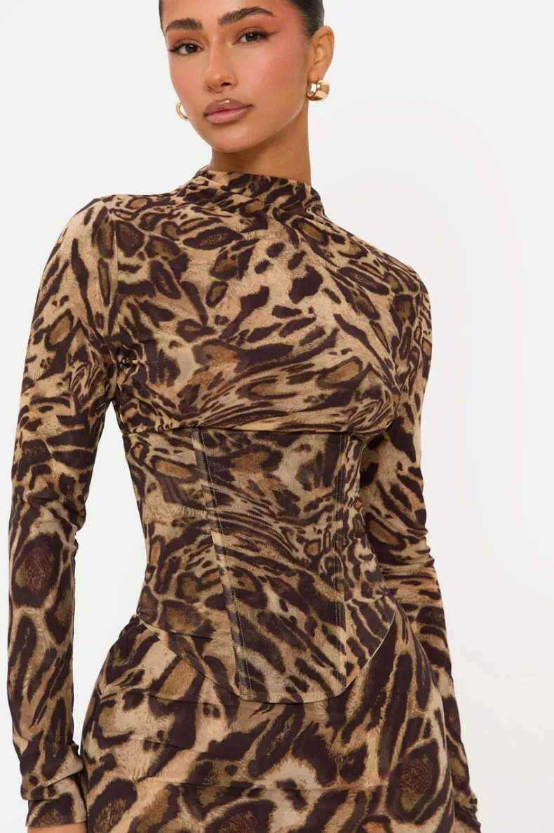 Leopardenmuster Tailliertes Slim-Fit-Kleid für Damen Zweiteiliges Set für Urlaub, Abendessen, Geburtstagsfeier Elegantes Damenkleid – Detail 25