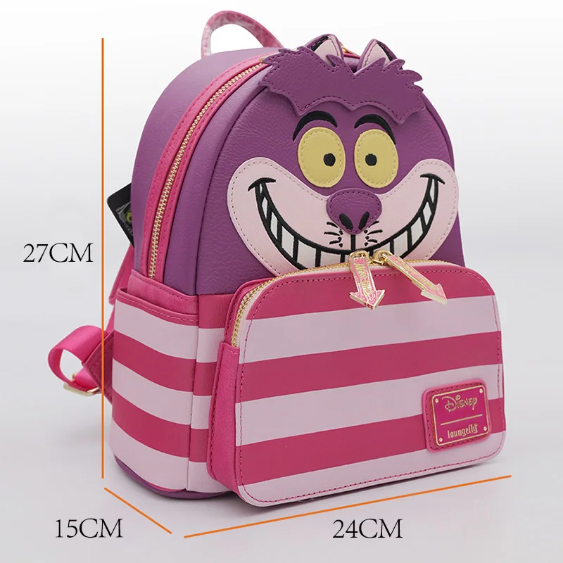 ดิสนีย์ อลิซในแดนมหัศจรรย์ แมวเชสเชียร์ หน้ายิ้ม ลายหนัง PU กระเป๋าเป้สะพายหลังผู้หญิง กระเป๋าเป้สะพายหลังขนาดเล็ก