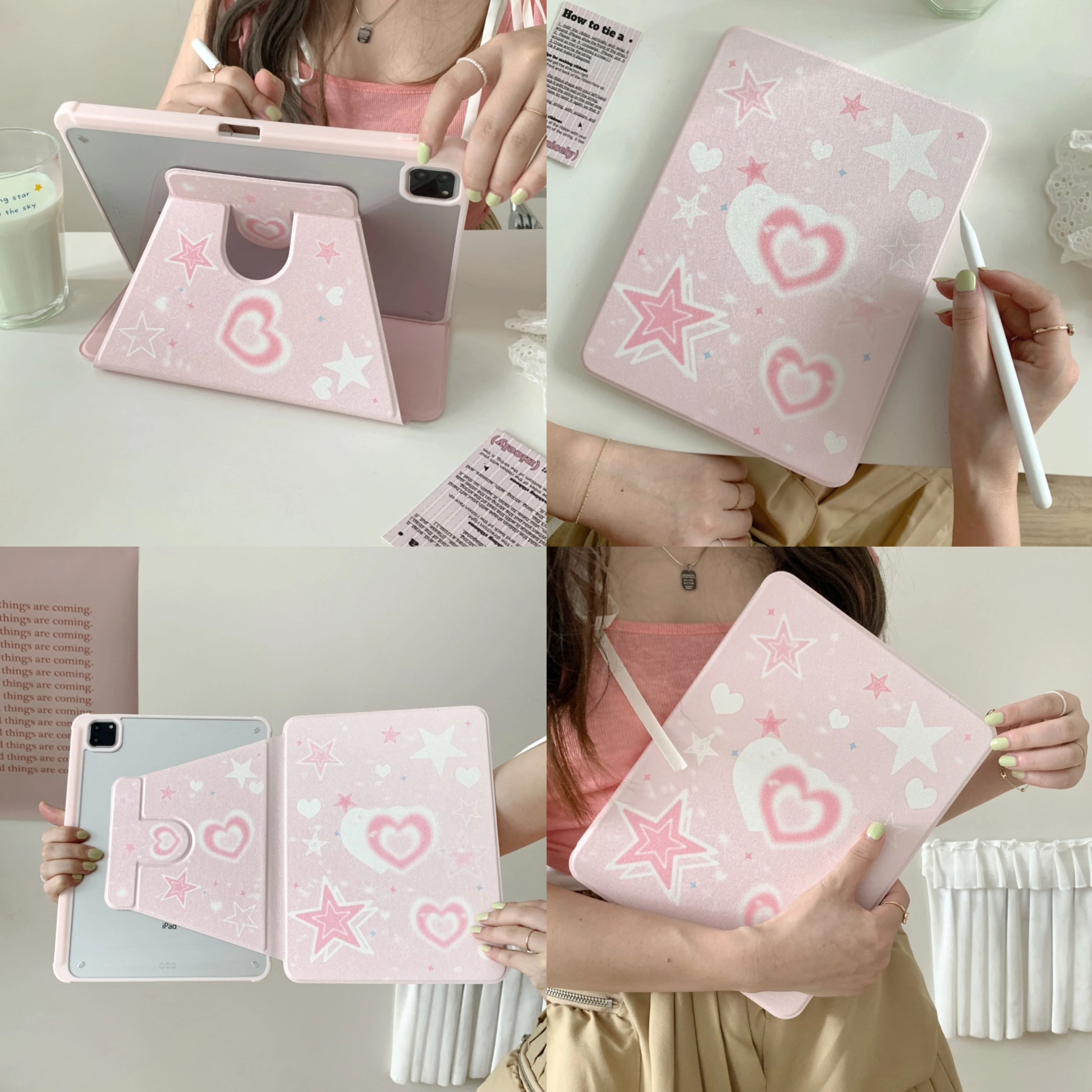 

360 Rotating Stand Love Heart Star Tablet Case for iPad 7/8/9th 10.2in Air3/4/5 10.5/10.9in 10th Gen Pro 10.5in Protective Cover