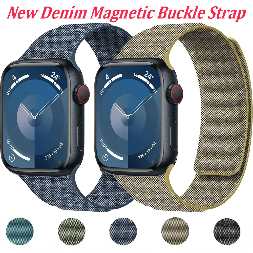 Neues Original-Denim-Nylonarmband für Apple Watch Band 44 mm 40 mm 45 mm 49 mm 41 mm Magnetschlaufenarmband iWatch Serie 8 SE 7 Ultra