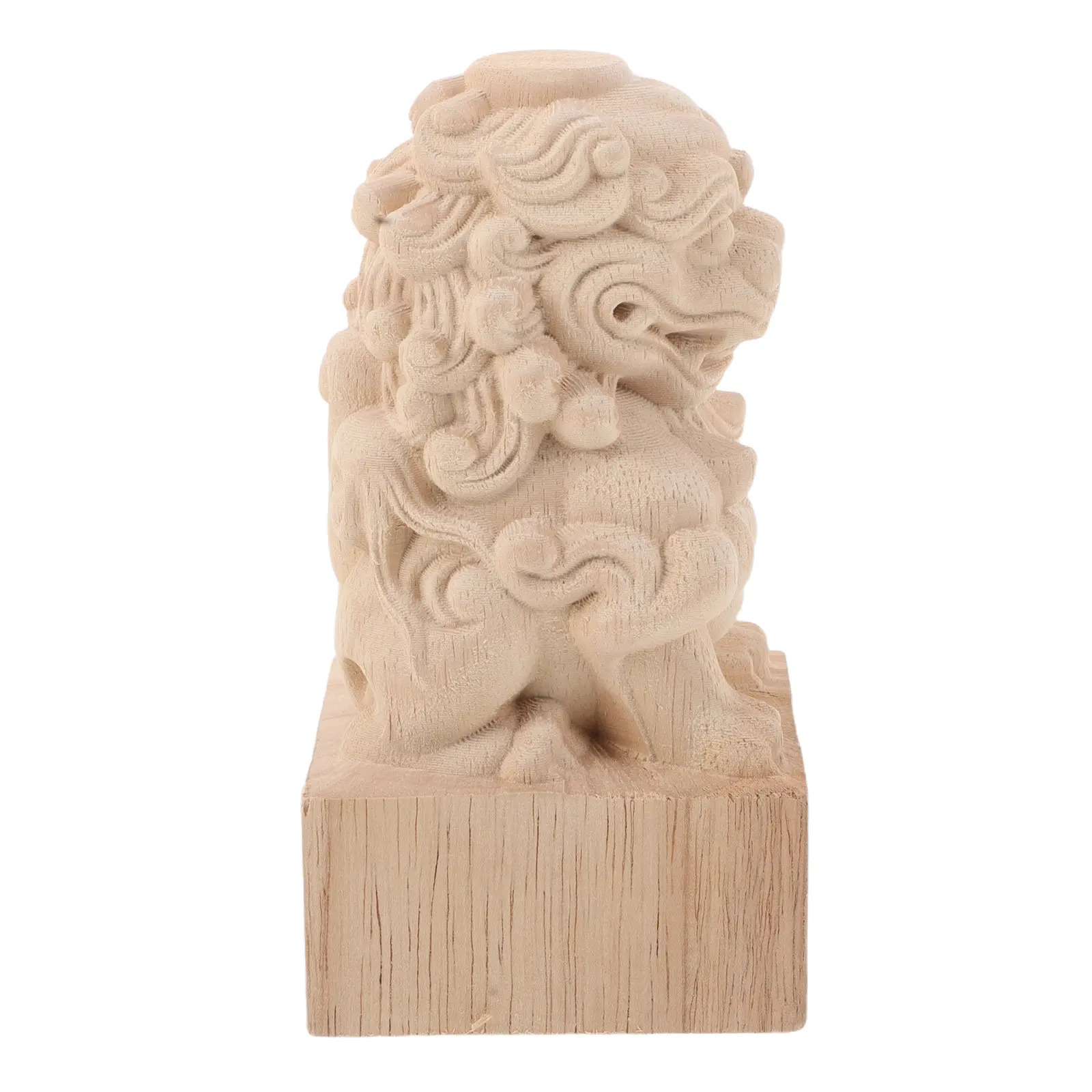 8x8x15cm Unfinished Wood Lion Sculpture Finial Carved Staircase Column Cap Handrail Post Topper DIY Decorative Bedpost Curtain