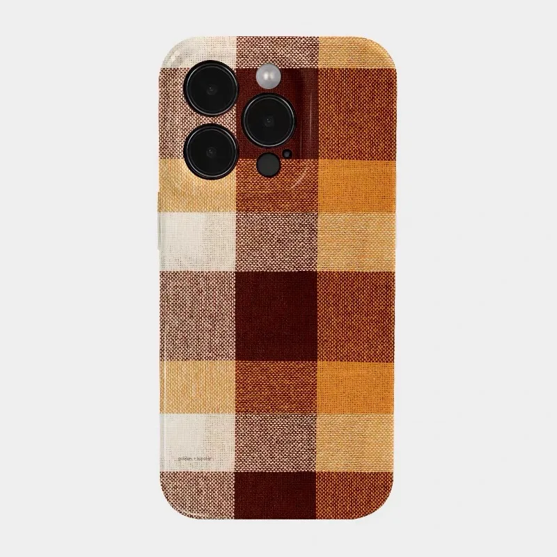 

Warm Yellow Brown Grid Phone Case for IPHONE 17 Air 16E 15 PROMAX 14 Plus 13 12 MINI 11 PRO 16Plus XR XS SE Acrylic Phone Cover
