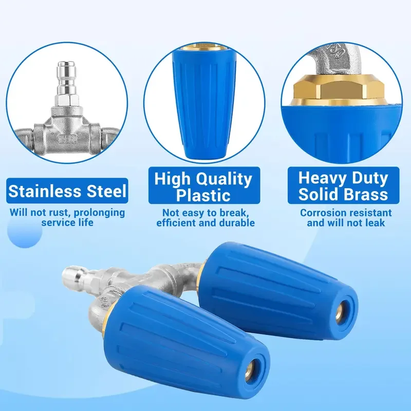 3-in-1 Turbo Nozzle — Dual-Turbo High-Pressure Washer Nozzle — 360° Rotating Dual-Turbo Spray Head with 1/4-Inch Quick Connect