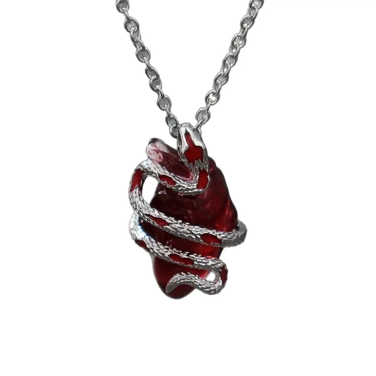 Halloween Kreative Schlangen-Umwickelte Rote Herz-Anhänger-Halskette für Damen und Herren, Gothic Punk Dornen-Rosen-Blumen-Choker, Party-Schmuck – Detail 28
