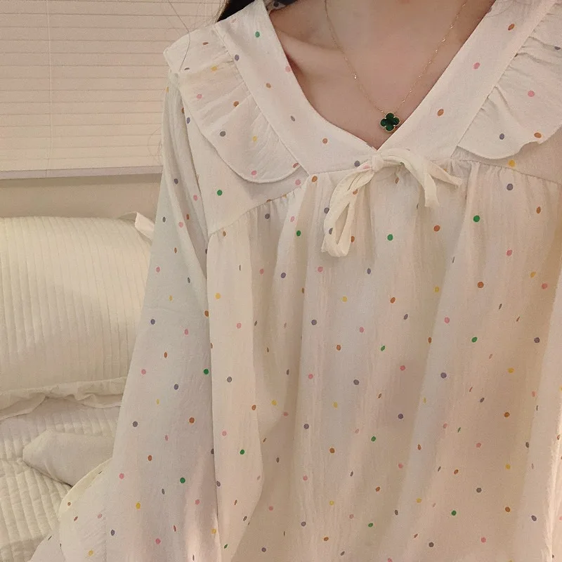 حجم كبير بيجامة الأميرة النساء الربيع طويلة الأكمام ملابس خاصة سترة قطعتين مجموعة ملابس منزلية فضفاضة طالب نمط ملابس المنزل