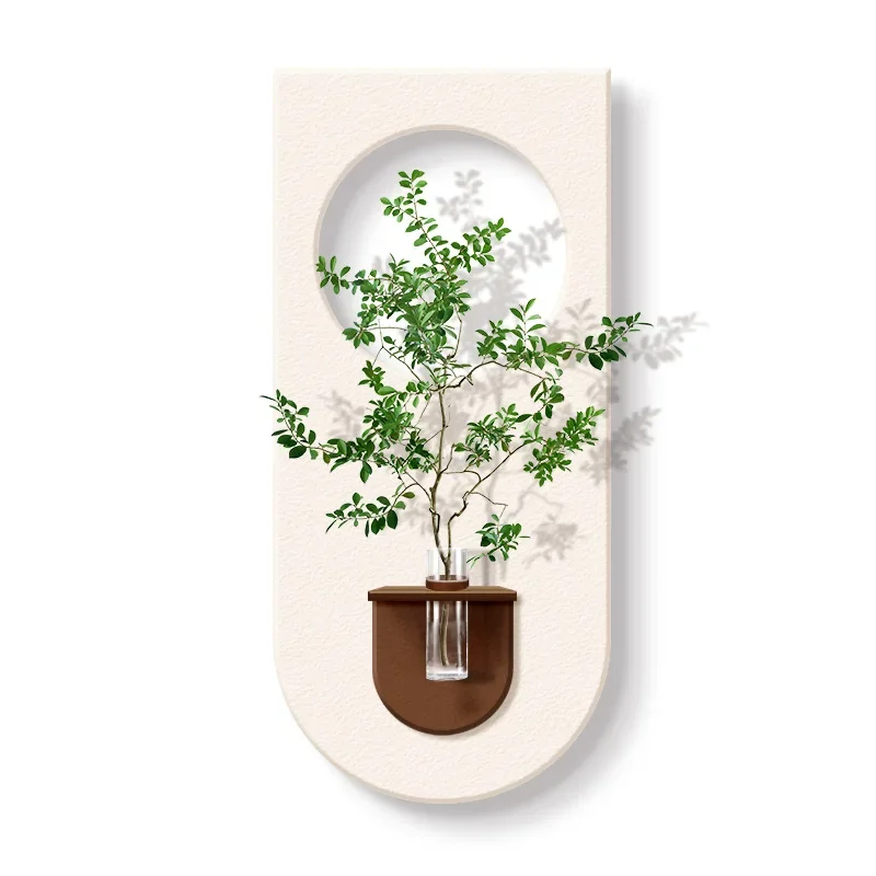 Hydroponic green plants, sandstone hanging paintings with vases 3D vertical corridor aisle wall lamps