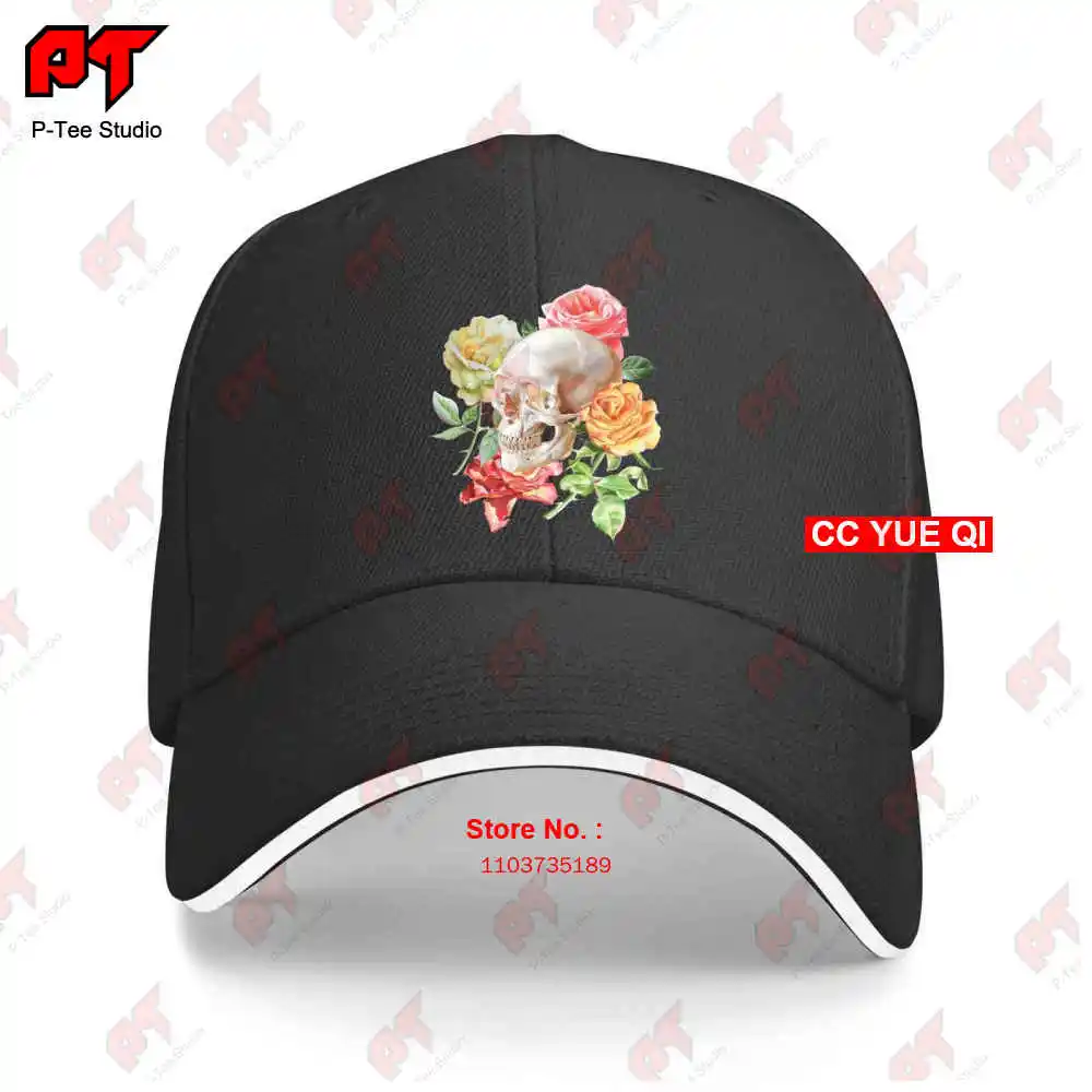 Skull And Spring Rose Flowers Baseball Caps Truck Cap 9ZSD