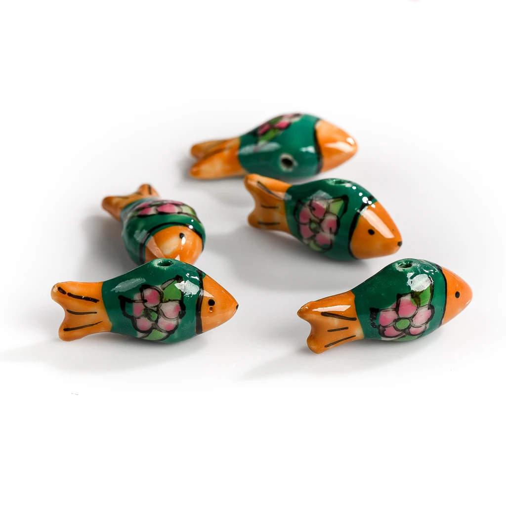 5pcs Hand Painted Fish Flower Ceramic Beads Tulip Porcelain  DIY Accessories For Jewelry Making Wholesale #XN581