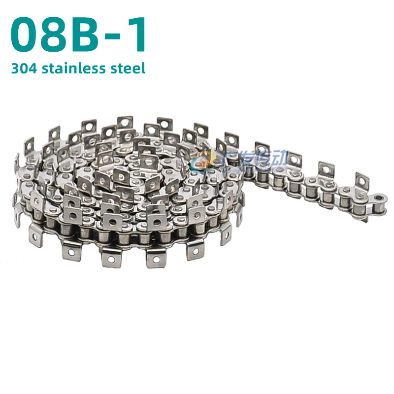 08B-1 304 Stainless Steel Double Side Bent Ear Single Hole Chain 1.524 Meter Short Pitch Roller Chain for Transmission