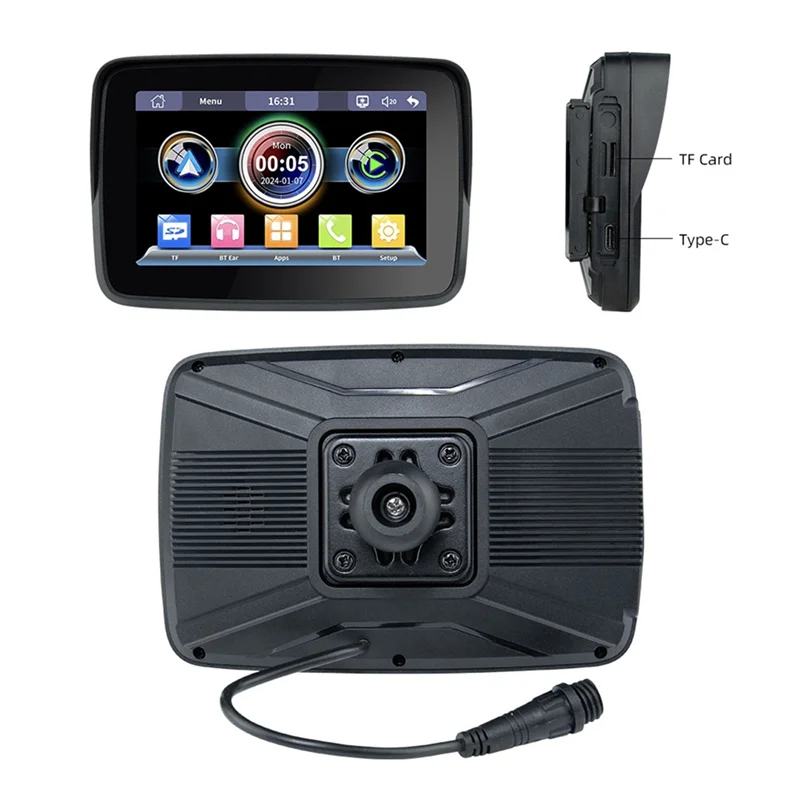 

5 Inch Portable Navigation GPS Screen Motorcycle Waterproof Display Motorcycle Wireless Carplay Android Auto 1Set-AB36