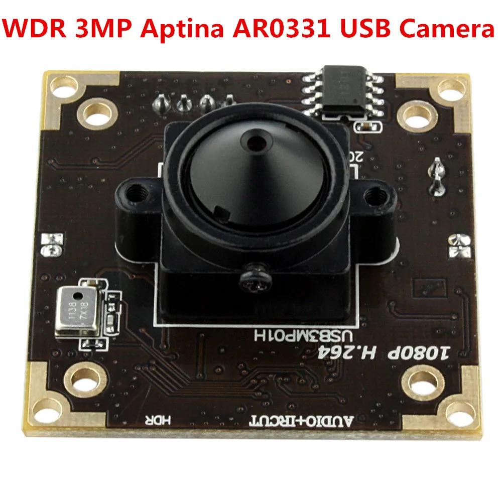 ELP 3MP H.264 WDR Audio Webcam With 3.7mm Lens Adopt AR0331 Sensor USB Camera Module With Microphone Dynamic Range Up To 100DB