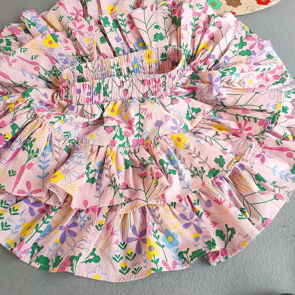 Floral Printing Children\'s Girl Cake Skirts for Kids Summer Tutu Ball Gown Skirt Cotton Toddler Costume