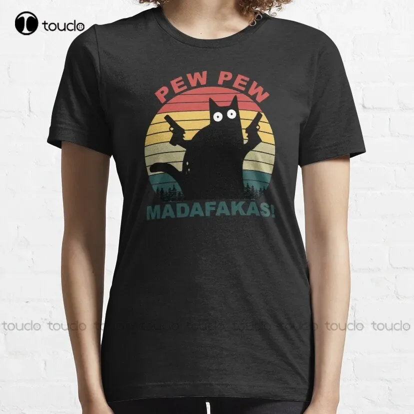 Funny Cats Lovers Pew Pew Madafakas Cat Classic T-Shirt Skull Shirt Custom Aldult Teen Unisex Digital Printing Tee Shirt Xs-5Xl