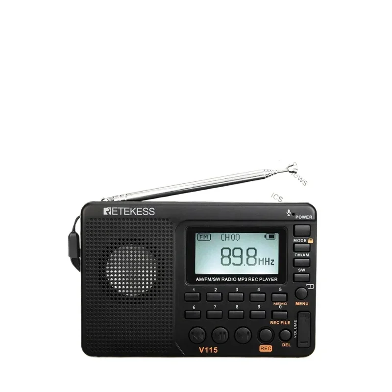 RETEKESS V115 Radio FM AM SW Portable Radios Rechargeable Shortwave Radio Batteries Full Wave USB Recorder Speaker for Elders