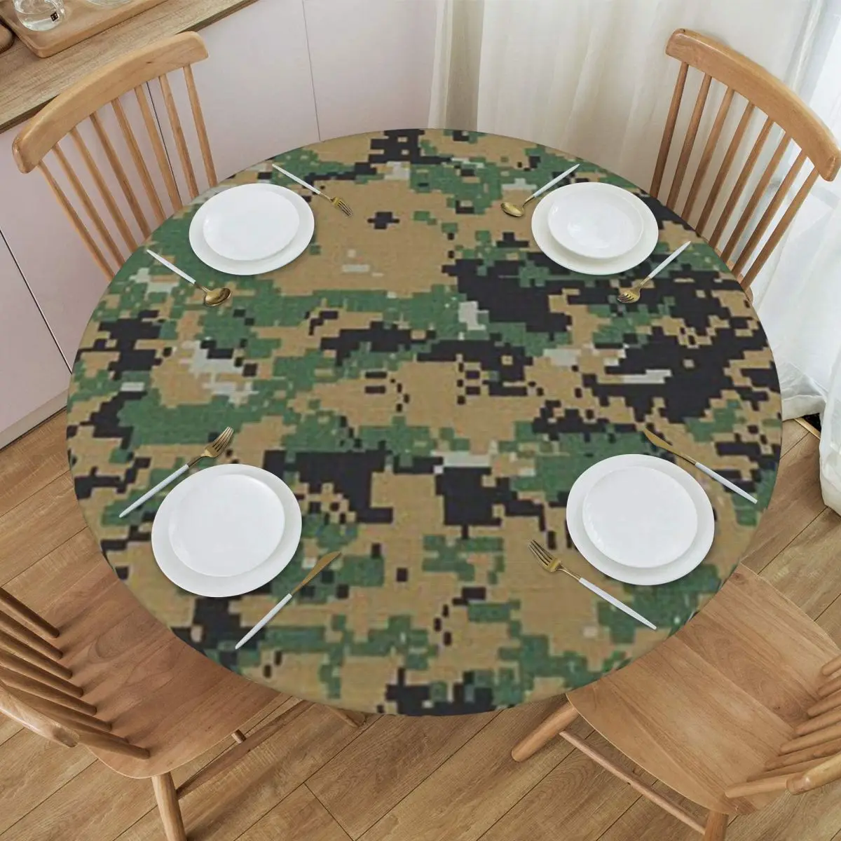 Camo Camouflage Military Woodland Army Waterproof Round Tablecloth Oilproof Table Cloth for Kitchen Events Dining Table Cover