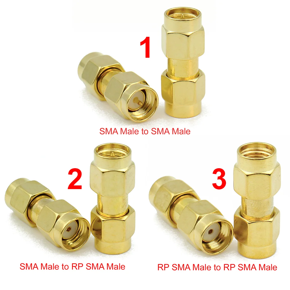 Złącze SMA męskie na SMA męskie Adapter koncentryczny RF Konwerter RP SMA męski na SMA/RP-SMA Prosty Nowy Mosiądz