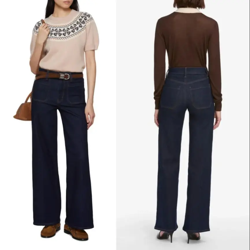 

Women Mid waist elastic jeans fashion casual velvet thick straight denim pants