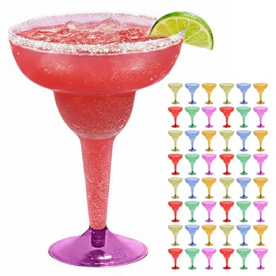 

Disposable Plastic Margarita Glasses - 12 oz Hard Cocktail Cups for Cinco de Mayo Fiesta, Taco Party and Mexican Decorations -