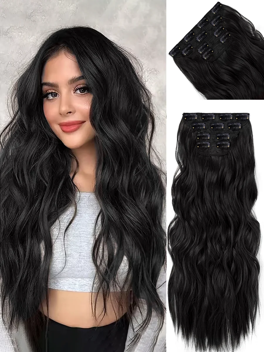 

Water Wave Synthetic Hair Extensions | 20" 24" | 4PCS/Pack | Natural Wavy | Lightweight Clip-ins for Thickening