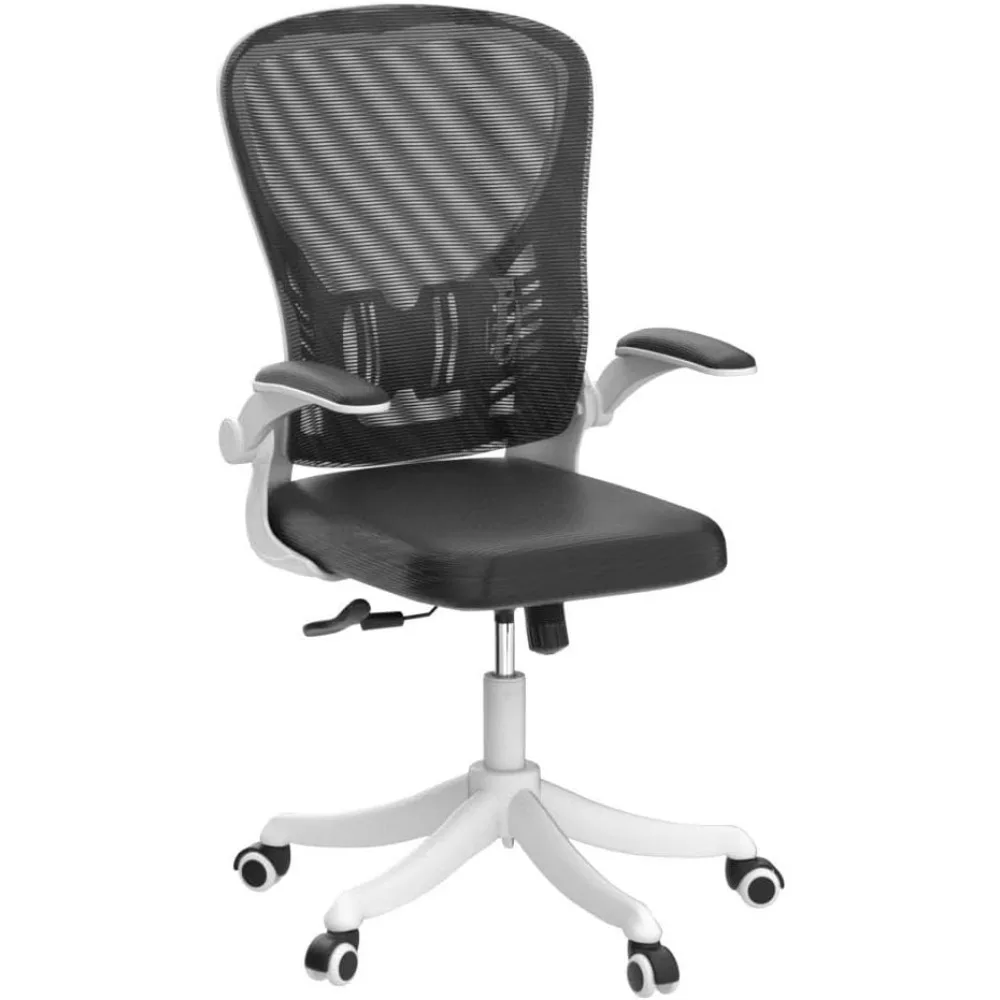 Computador Mesa Mesh Office Chair com Rodas, Ergonômico confortável Desk Chair, assento largo e Flip-Up Braços