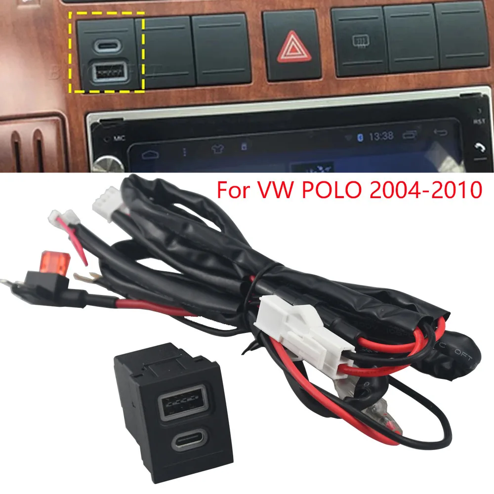 

Автомобильное быстрое зарядное устройство QC3.0 с интерфейсом USB Type-C, модифицированная зарядная розетка для VW POLO 2004-2011 годов выпуска