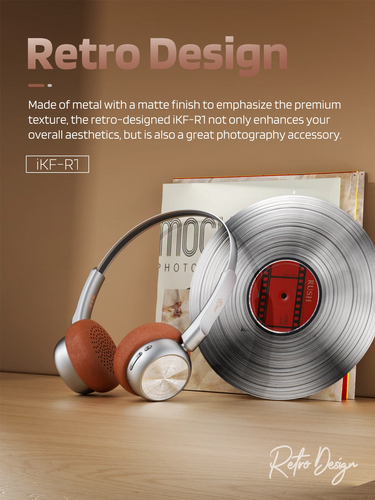 سماعة رأس عتيقة ، سماعة رأس معدنية ، سماعة رأس لاسلكية ، بلوتوث ، صوت HiFi ، وقت تشغيل 60 ساعة ، جهاز مزدوج ، موضة otd