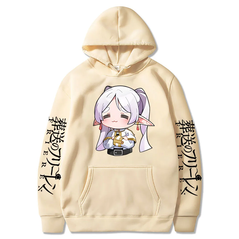 Cartoon Cute Frieren Hoodies Beyond Journey\'s End Manga Print Hooded Sweatshirts Autumn Winter Fleece Soft Plus Size Streetwear