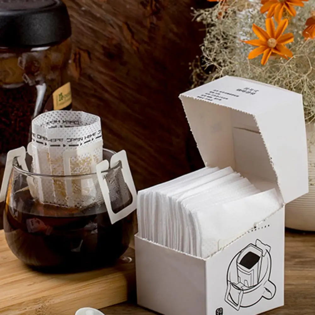 50Pcs/Box Disposable Drip Coffee Cup Filter Bags Office Travel Coffee Powder Filter Strainer Bag Pouch Tea Filter Bag Coffeeware