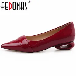 FEDONAS Pointed Toe Elegant Women Pumps Spring Summer Basic Low Heels Genuine Leather Dress Office Lady Shoes Woman New Arrival