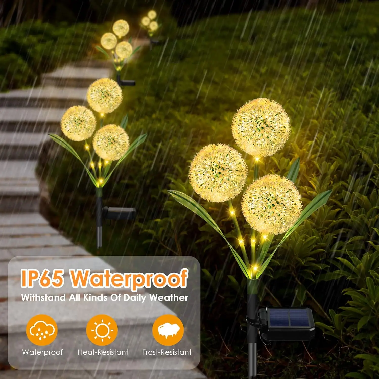 Imagem -04 - Impermeável Solar Powered Outdoor Lights Dandelion Flores Decoração Jardim Quintal Decoração Branco Quente Modos 3in 42led