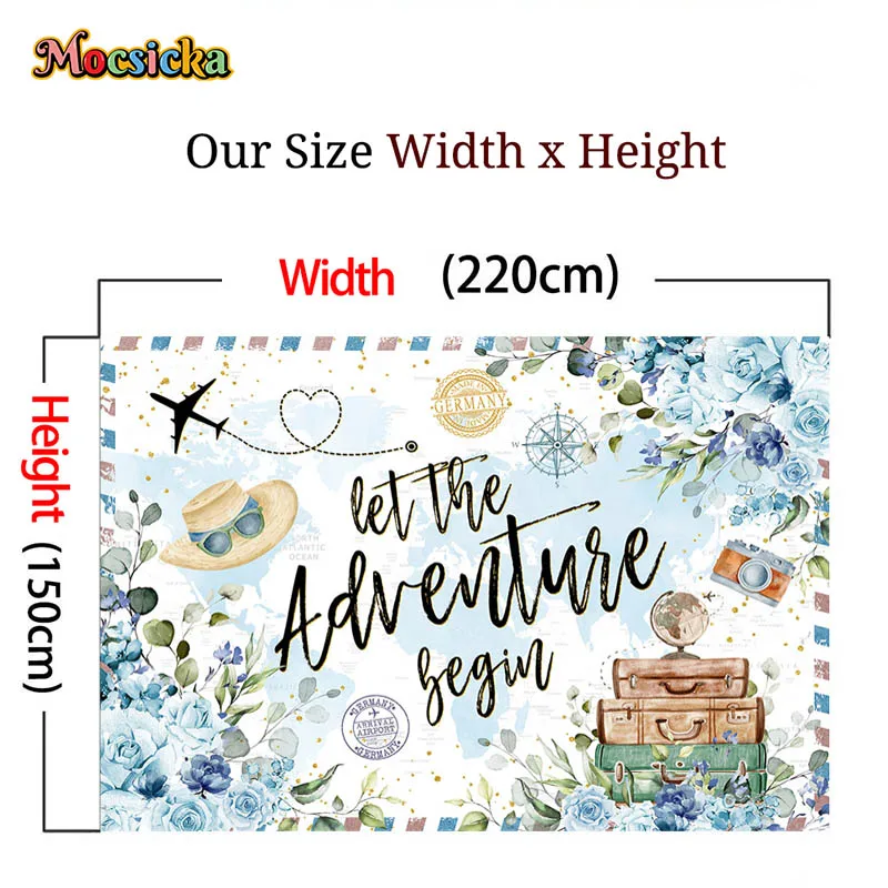 Petualangan menunggu latar belakang dunia perjalanan pesawat udara panas balon Baby Shower latar belakang bayi baru lahir pesta spanduk dekorasi