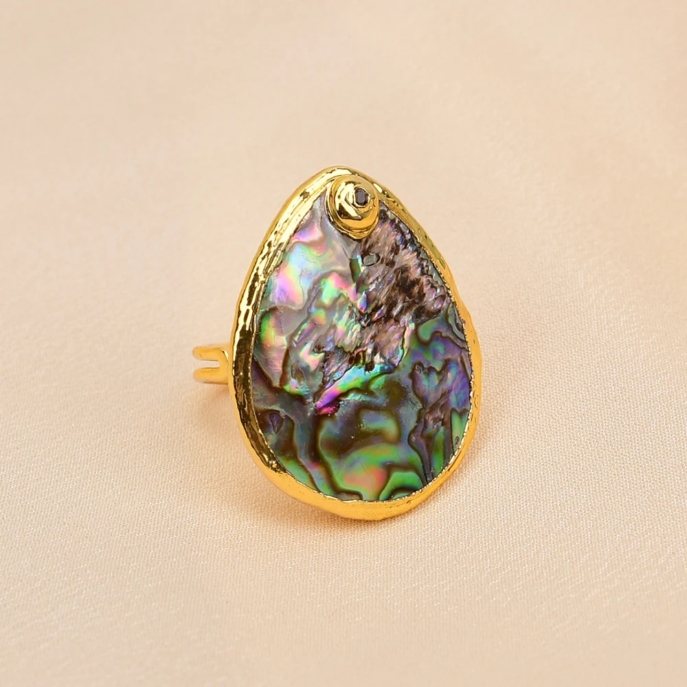 APDGG No013 Natural Green Abalone Shell Crystal  Rings For Women