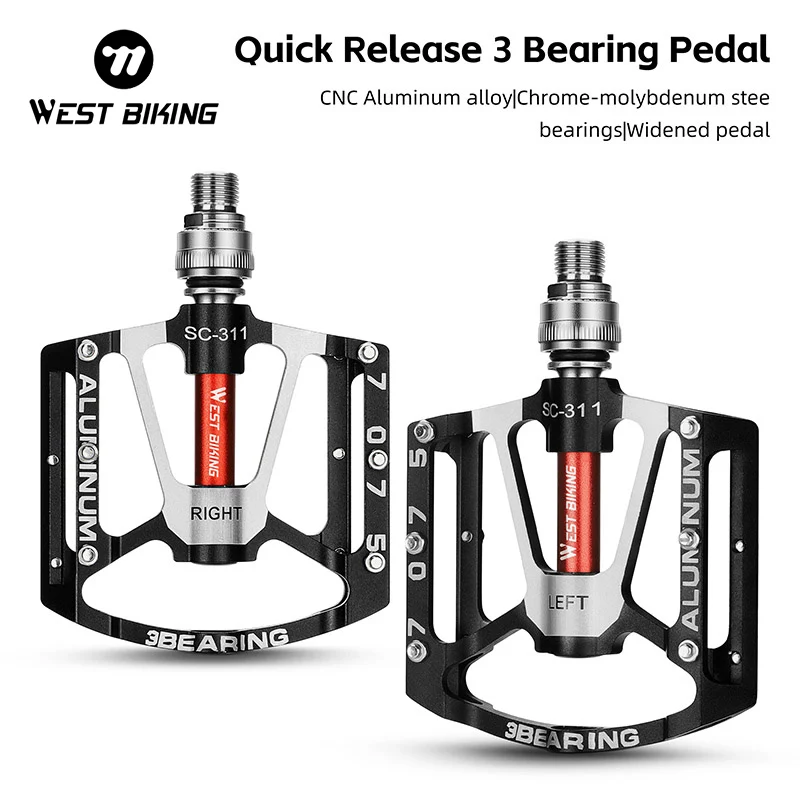 

WEST BIKING Bicycle Pedales Quick Release CNC Aluminum Alloy Seal 3 Bearing Pedales Non-slip Chrome Molybdenum Bike Road Pedal