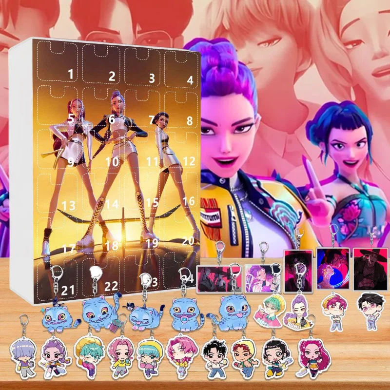 

New KPop Demon Hunters Advent Calendar Christmas Countdown Calendar Gift 24 Days Car Keychain Acrylic Pendant Christmas Gifts