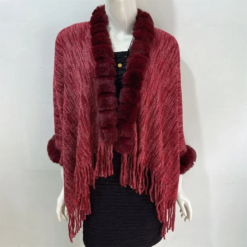 Tassel Cape and Shawl Sweater Women's Fur Collar Cardigan Coat Wholesale