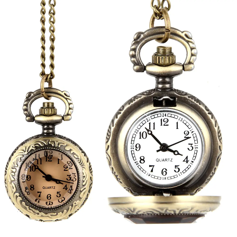 Fashion Men Women Vintage Quartz Pocket Watch Alloy Glass Dome Necklace Pendant Unisex Sweater Chain Clock Gifts LL@17