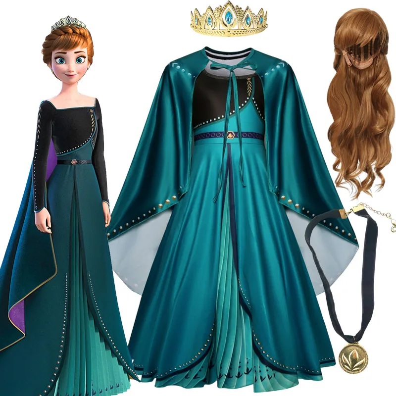 Disney Frozen เครื่องแต่งกายชุดเจ้าหญิง Anna เจ้าหญิงสาวสีเขียว Noble Ball ชุดเด็กคอสเพลย์ Queen Anna คริสต์มาสเครื่องแต่งกาย