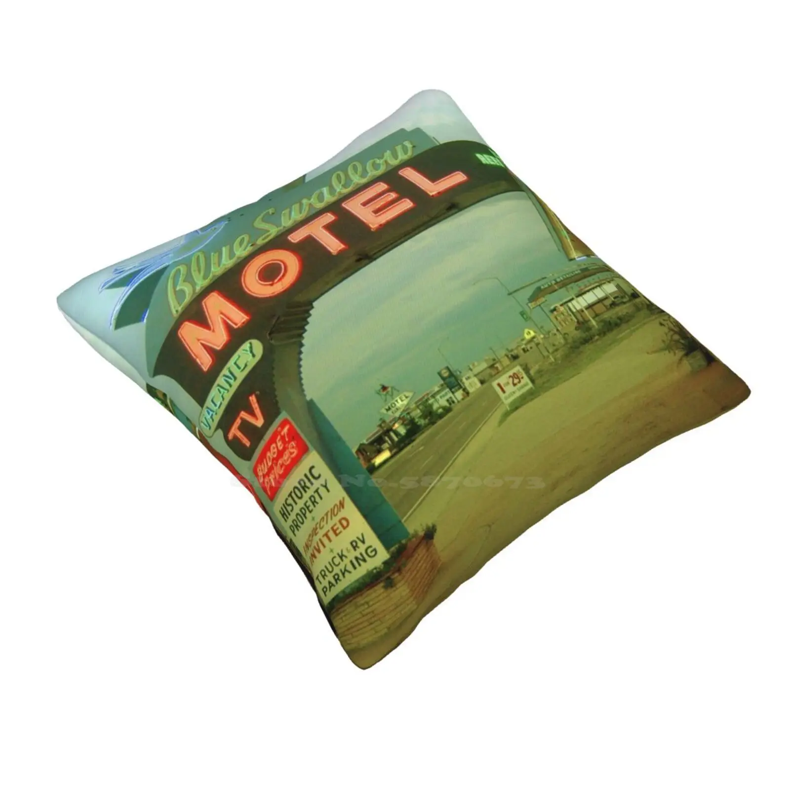 Blue Swallow Soft Comfortable Pillowcase Retro Vintage Neon Americana Route 66 Road Trip Rte 66 66 Motel