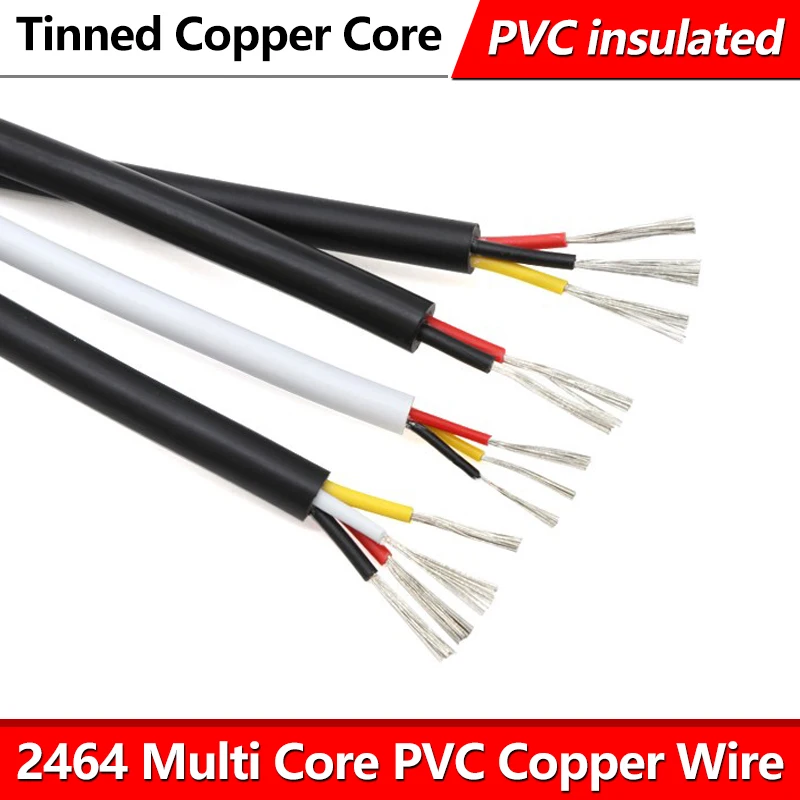 

2Meters 2464 Multi Core PVC Copper Electronic Wire 30/28/26/24/22/18/16/14AWG 2 3 4 5 6 7Core Insulation Signal Control Cable