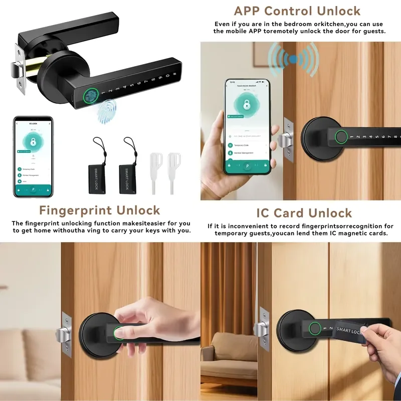 for Smart Lock Digital Fingerprint Electric Password Key Graffiti  Remote Wooden Door Aluminum Alloy Black Cloud Handle