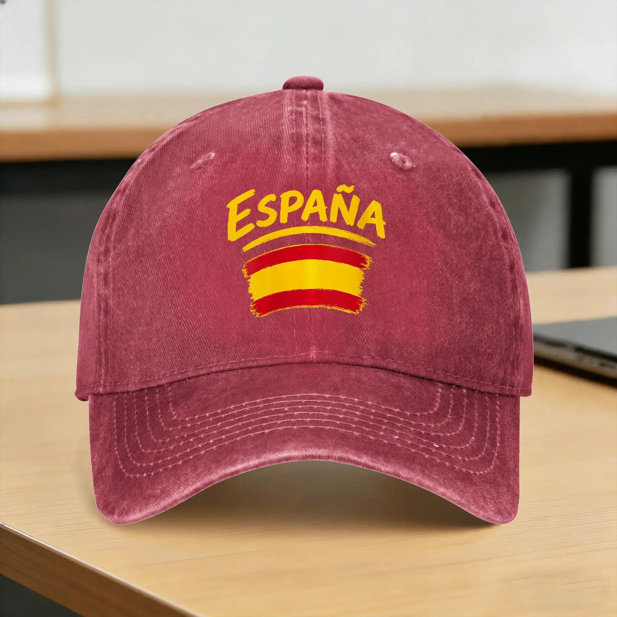 Espana Spain Flag Sun Baseball Cap  Fitted Retro Unisex Men Washed Trucker Hat Wholesale Print Outdoor Sport Snapback Cap Gift