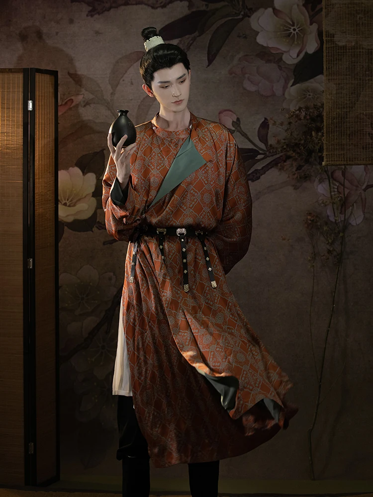 

Green Hanfu men and women Tang round collar robe recovery spring performance costum class Chines traditional dress