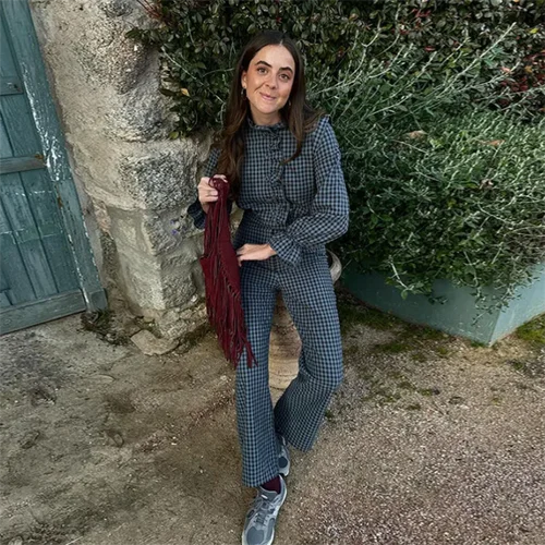 Imagen 2 del producto PB & ZA 2024 primavera nueva moda mujer temperamento casual versátil manga de burbuja mono largo a cuadros