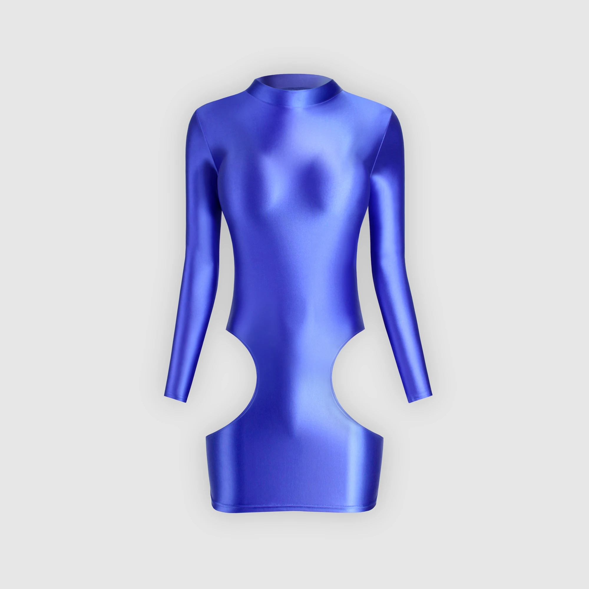 XClocKNYoung satin glossy dress high neck long sleeve skirt one step skirt elastic silk tight fitting skirt Oil hollow out dress
