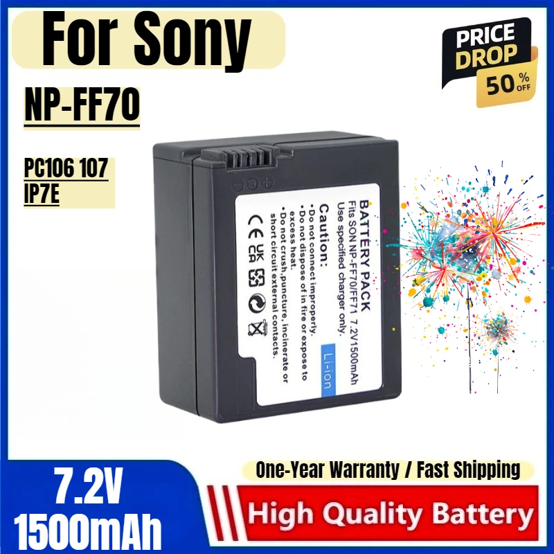 

NP-FF70 Battery 7.2V 1500mAh Rechargeable Batteries and Charger for Sony PC106 107 IP7E Camera Battery
