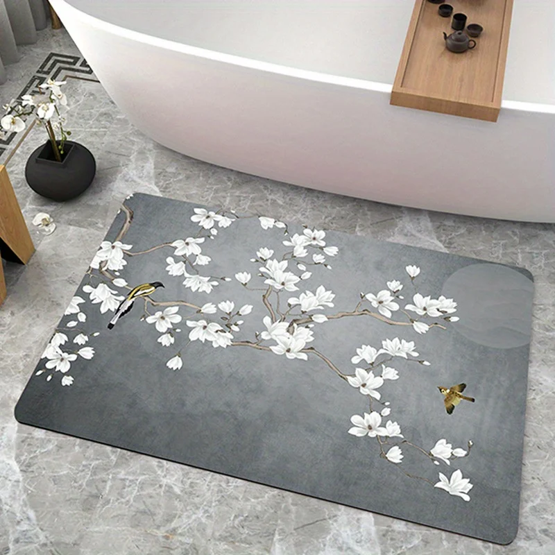 Non-Slip Diatom Mud Bath Rug with Flower Pattern Quick Drying Floor Carpet for Home Kitchen Bathroom Absorbent Mat Door Mats