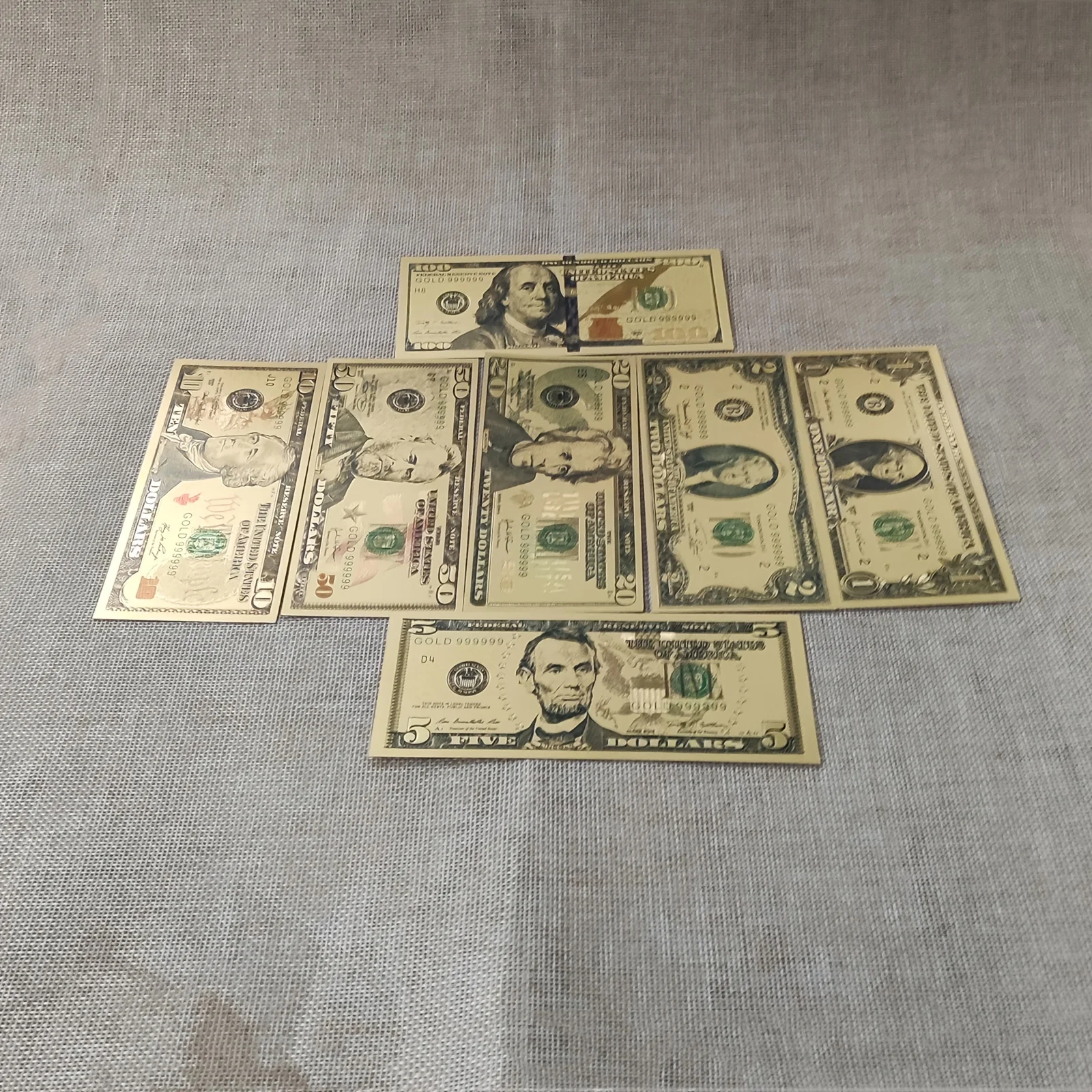 7Pcs Gold Plated US Dollar Bills Gold Foil Banknotes Fake Paper Money Banknotes Crafts For Collection Home Decor