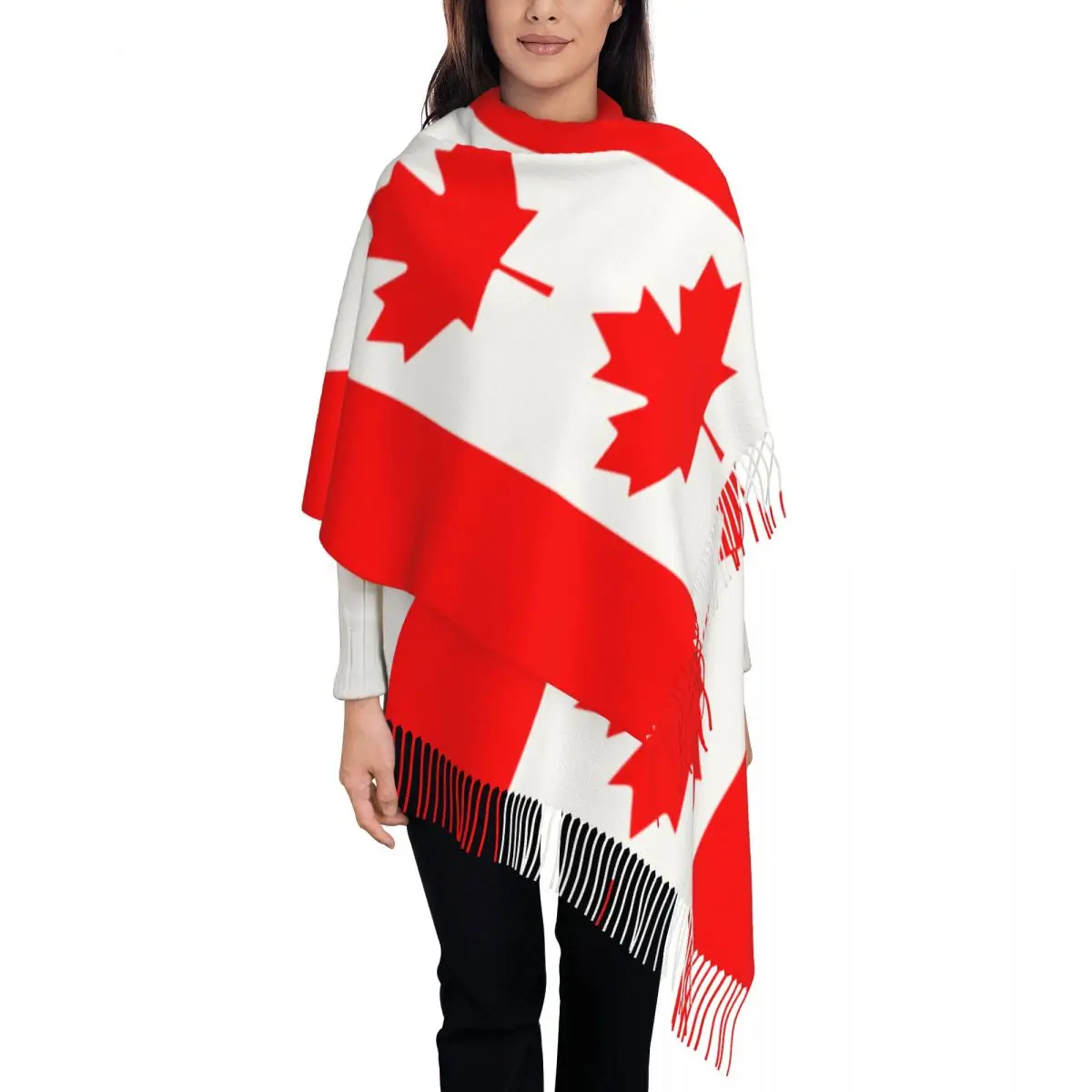 Flag Of Canada Scarf for Women Warm Winter Pashmina Shawls and Wrap Large Scarves with Tassel for Daily Wear